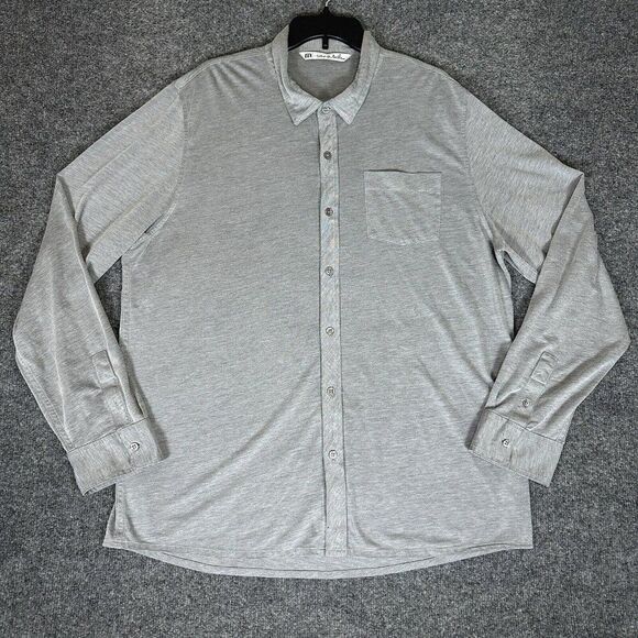 Travis Mathew Shirt Men 2XL Grey Golf Long Sleeve Solid Pocket Button Down Adult - Picture 1 of 8